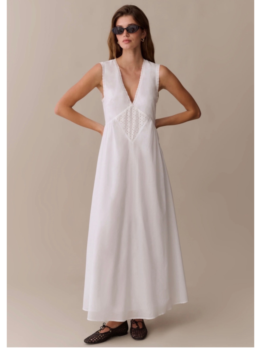 Women's Kourt White Eyelet Detail Maxi Dress Size XS
